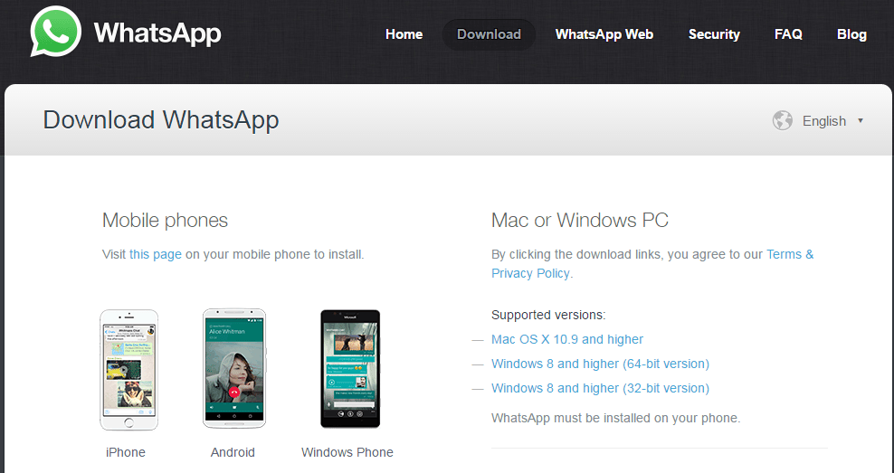 Download Whatsapp Desktop app fo Windows and Mac