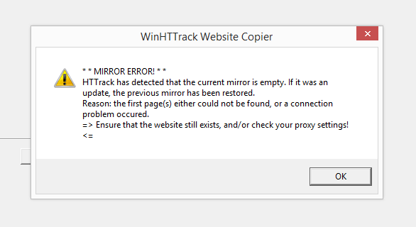 Mirror Downloading Error in HTTrack Website Copier