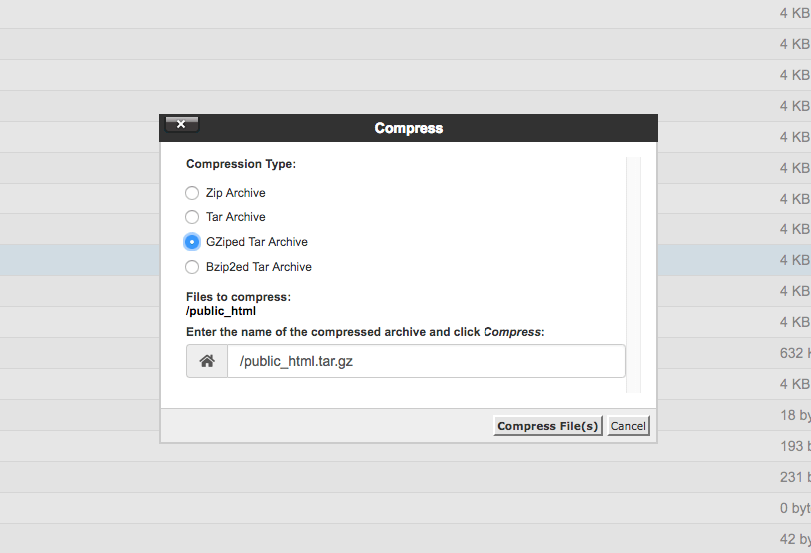 Compress the public_html folder directory