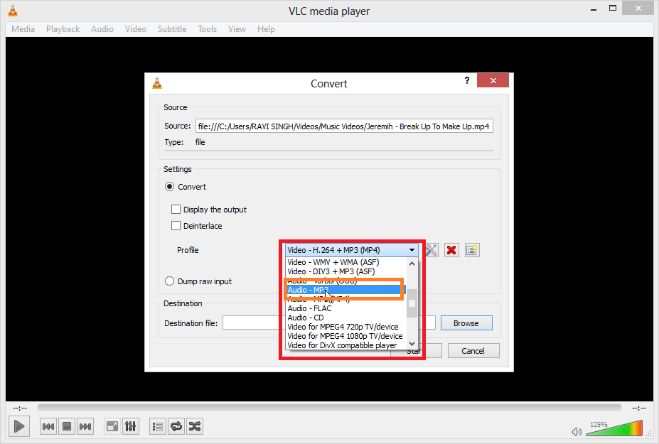 How to Extract Audio from Video files using VLC media player