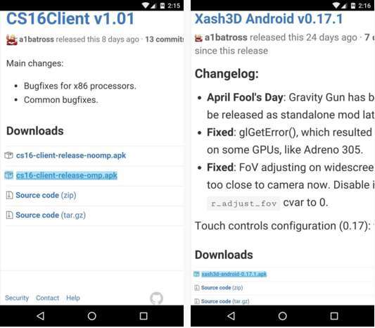 Download Two Apps on Android Device -CS16 Cleint & Xash 3D
