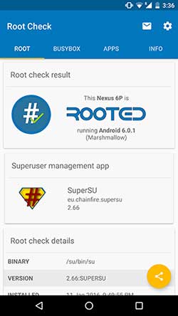 Nexus 6P Root Check using Root Checker App