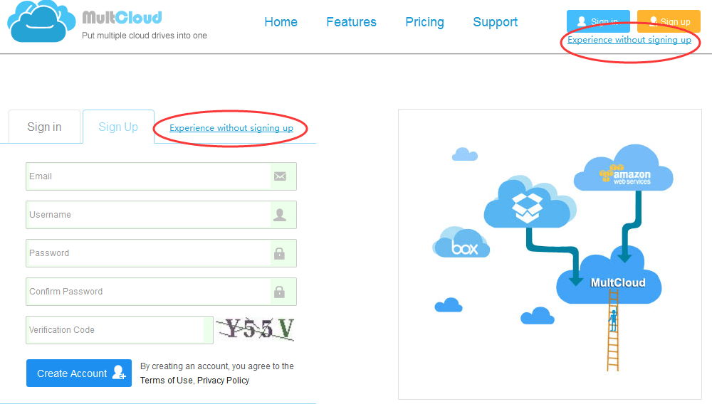 Signing Up at MultCloud