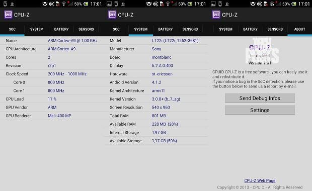 CPU Z app to test Android Hardware abilities