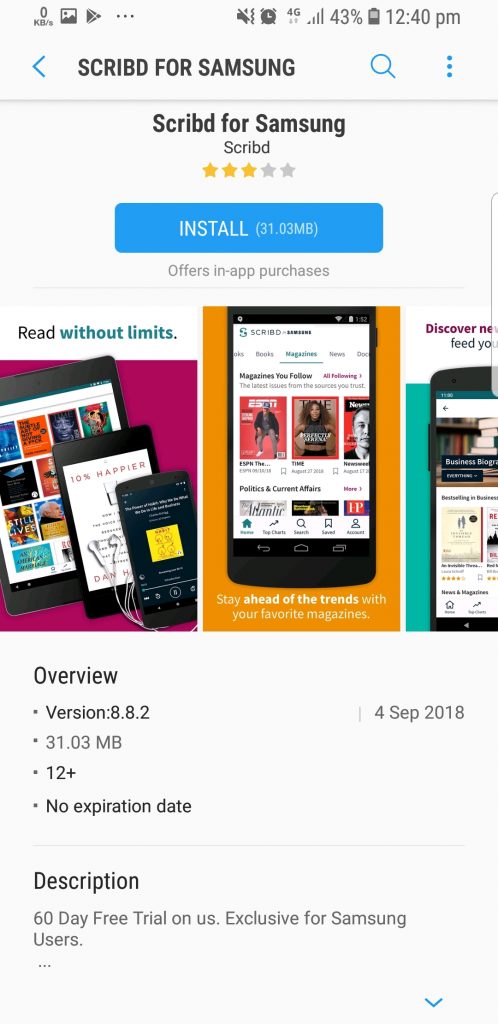 download scribd for samsung for 60 day trial