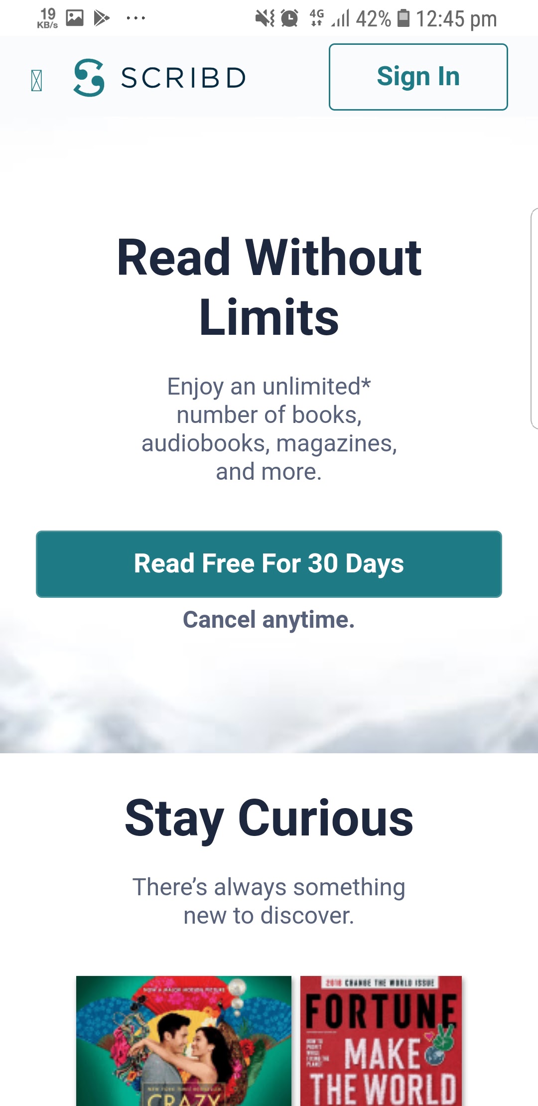 30 daya or 1-month free subscription for Scribd free Document download