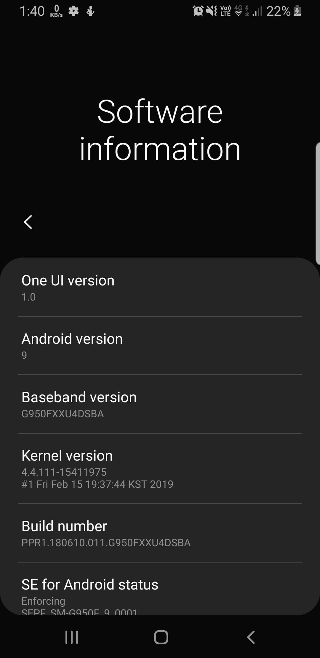 S8 One UI Software Details