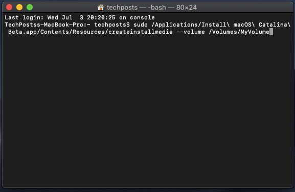 Terminal Creating macOS Catalina Installer