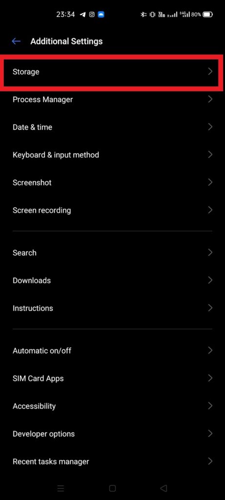 Open Storage settings in android