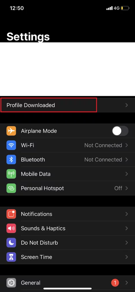 under iPhone settings click Profile Downloaded