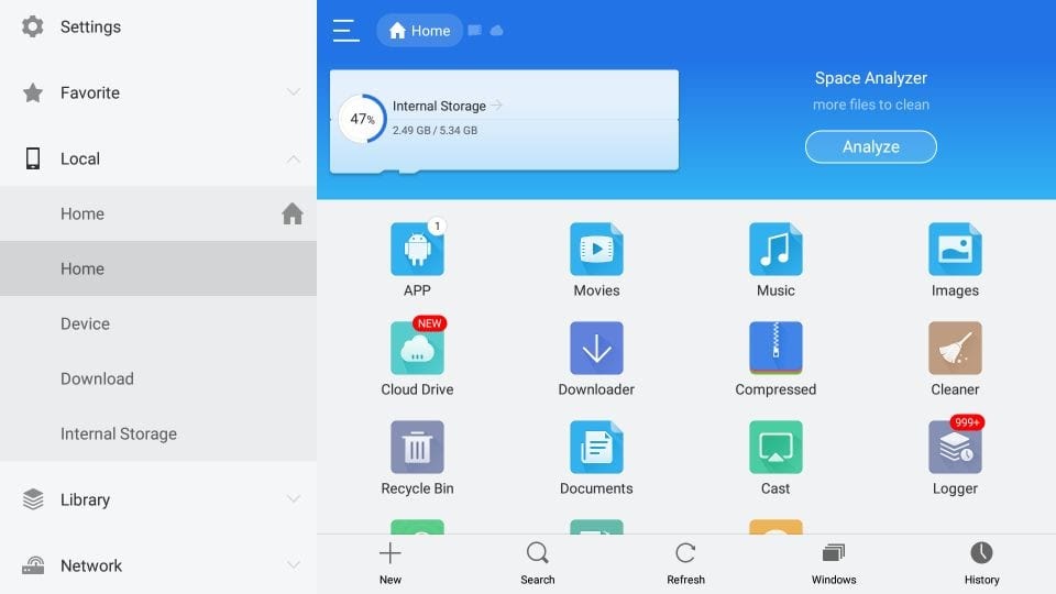 ES File Manager Home Option