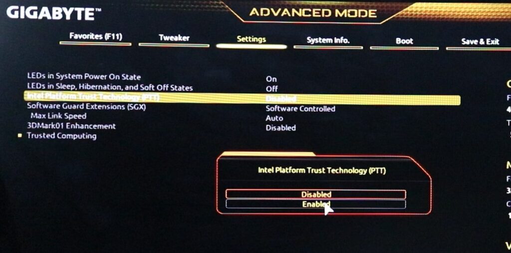 Windows 11 BIOS Settings