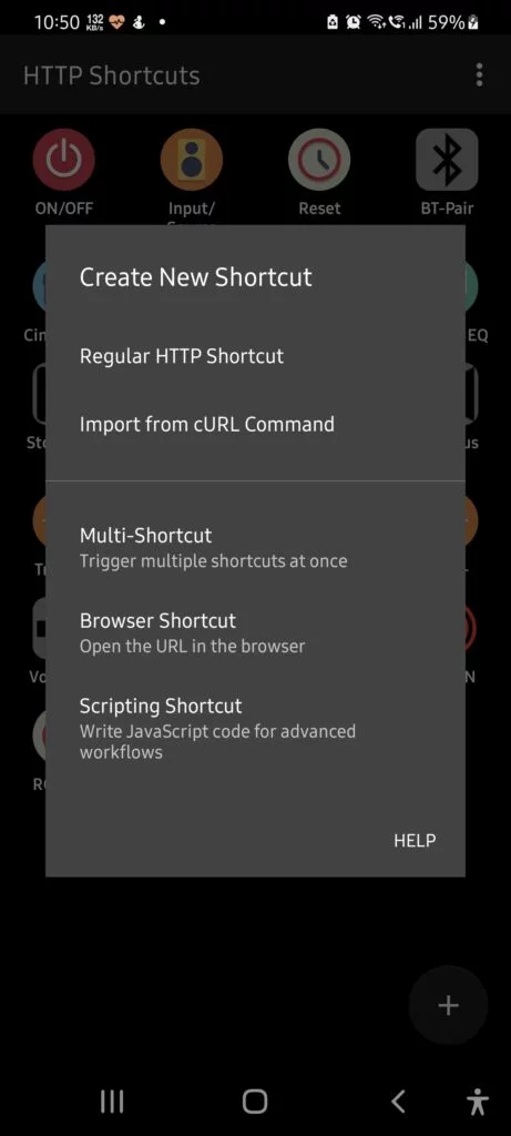 create regular HTTP shortcut
