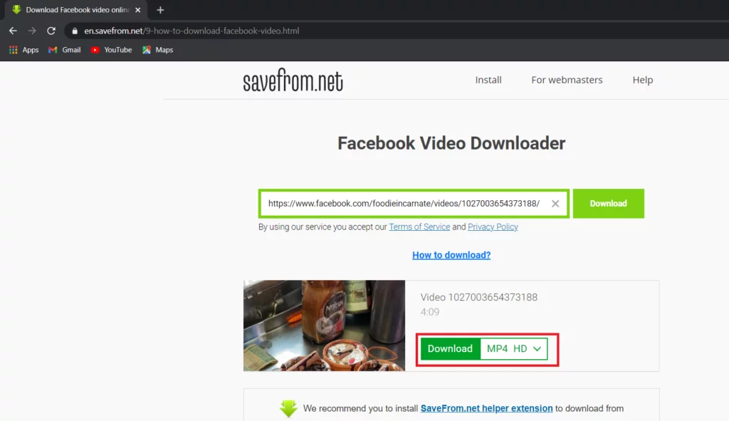 paste facebook video url