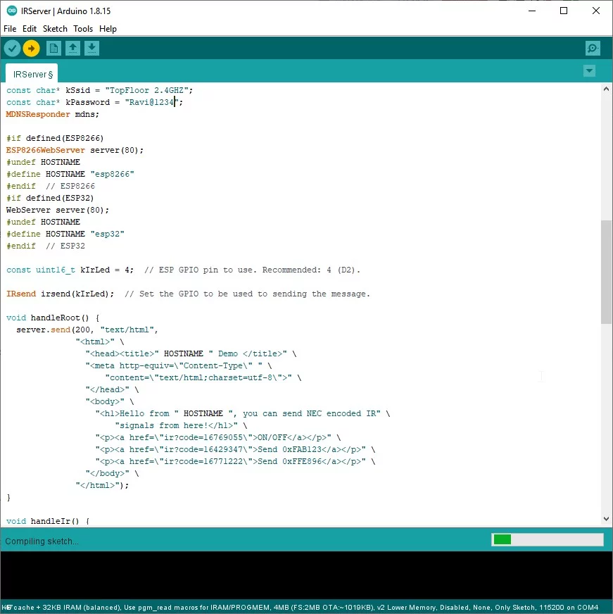 upload the IR blaster code to ESP8266