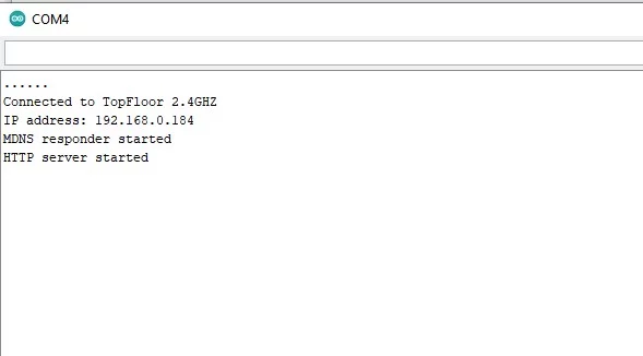 note the IP address displayed in the com serial monitor window