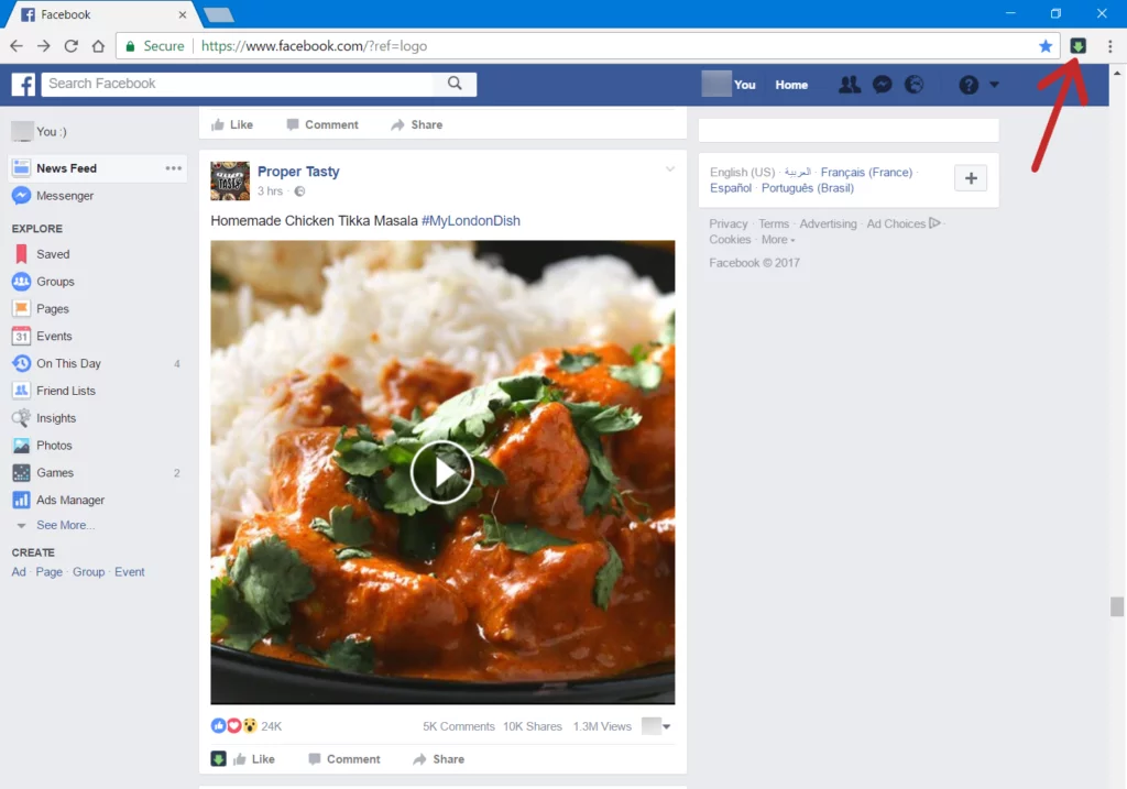 open facebook video to download