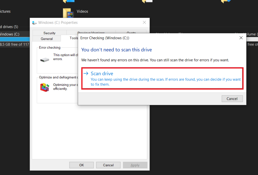 windows 10 scan drive for errors
