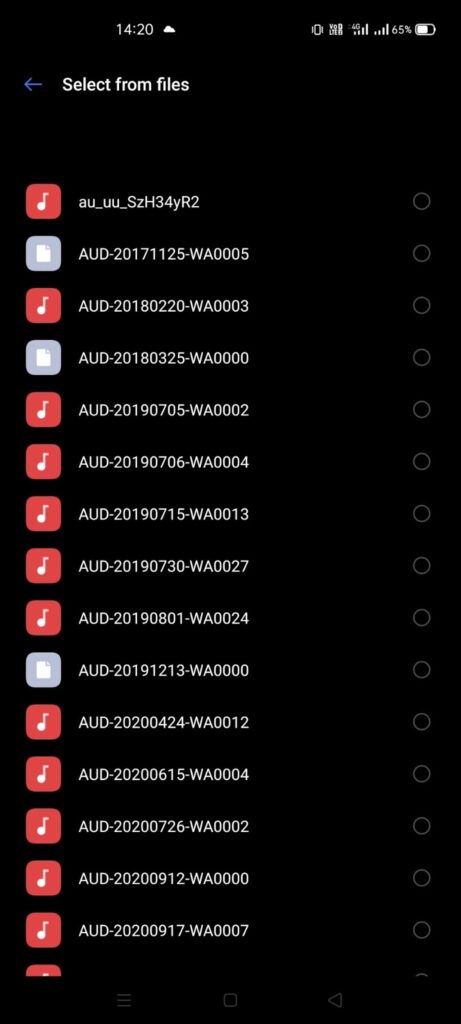 select song to set as ringtone from the storage of your phone