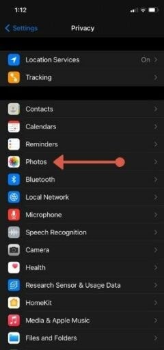 tap on Photos in iPhone