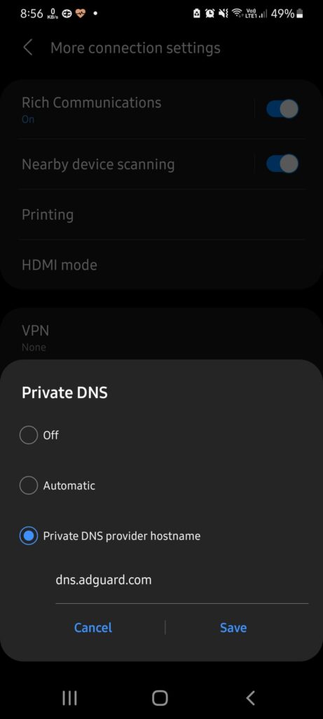 Use Private DNS server to block ads in Android