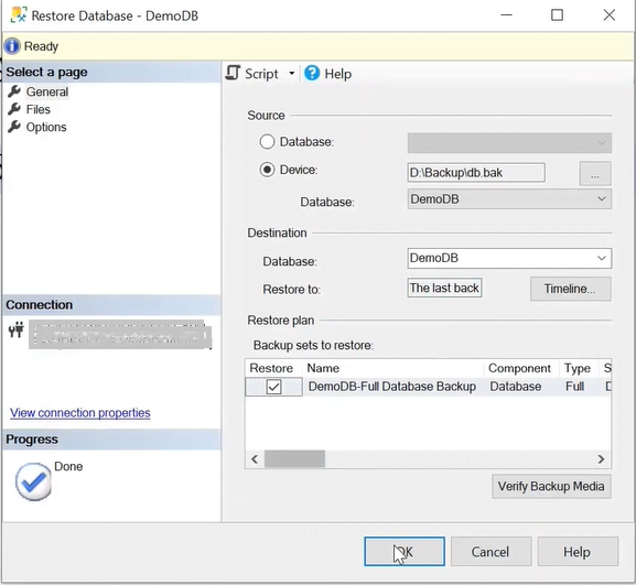 restore sql database
