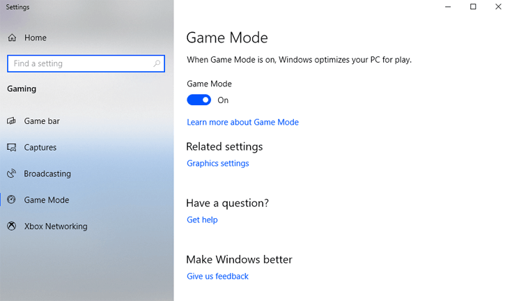 Game Mode option in windows 10