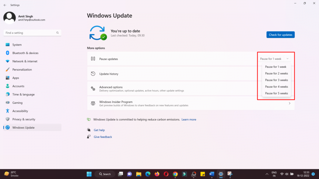 Pause update for 5 weeks