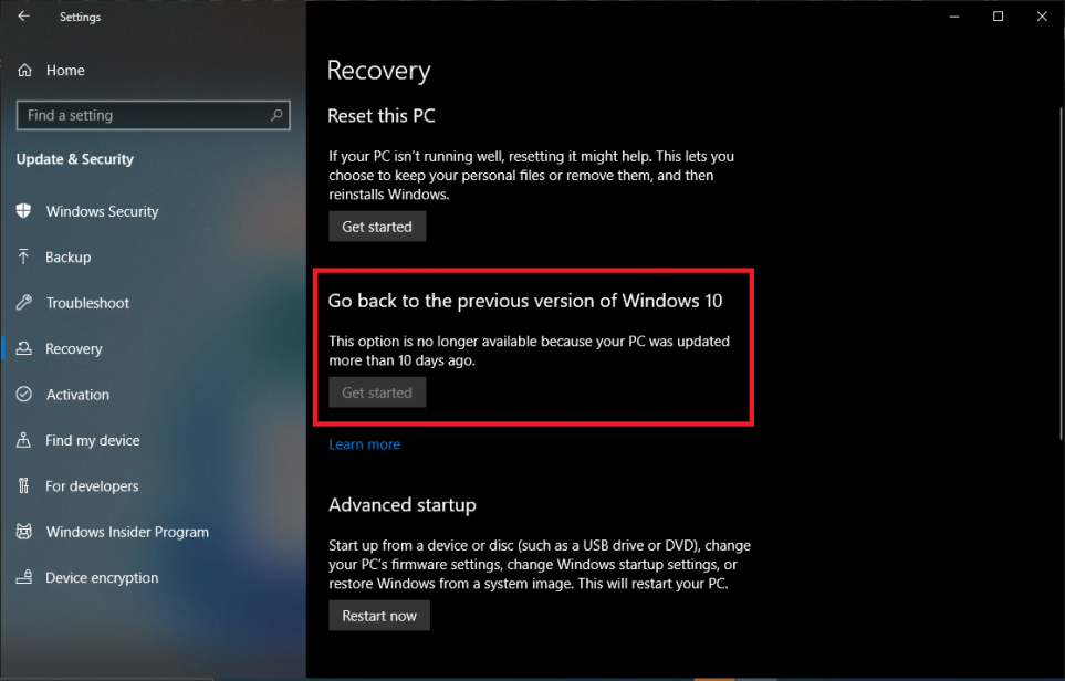 Uninstall Windows Feature Updates