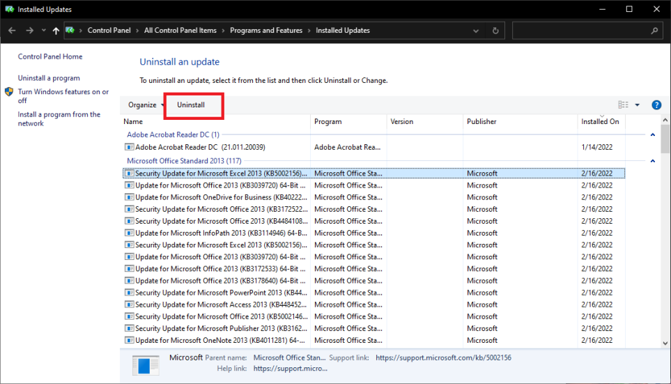 uninstall install updateds