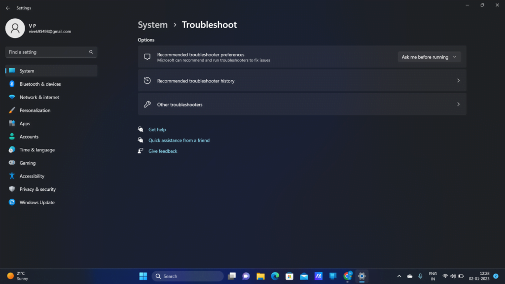 Open the Troubleshoot option