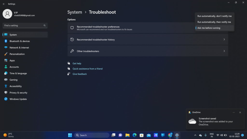 windows troubleshooter settings