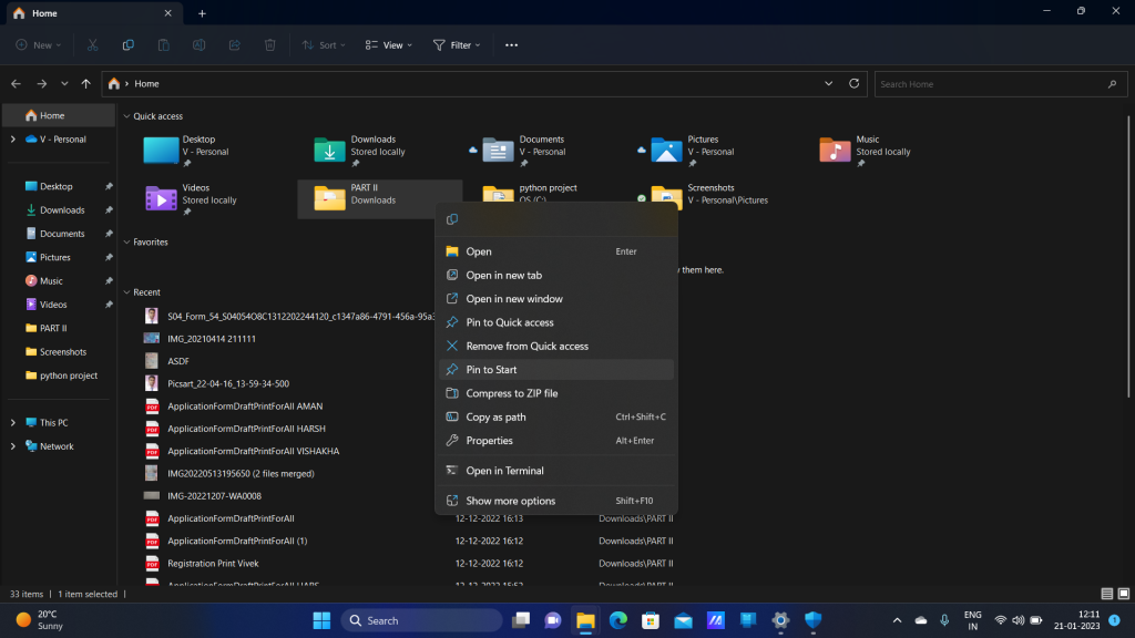 Add Folders to Start Menu in Windows 11