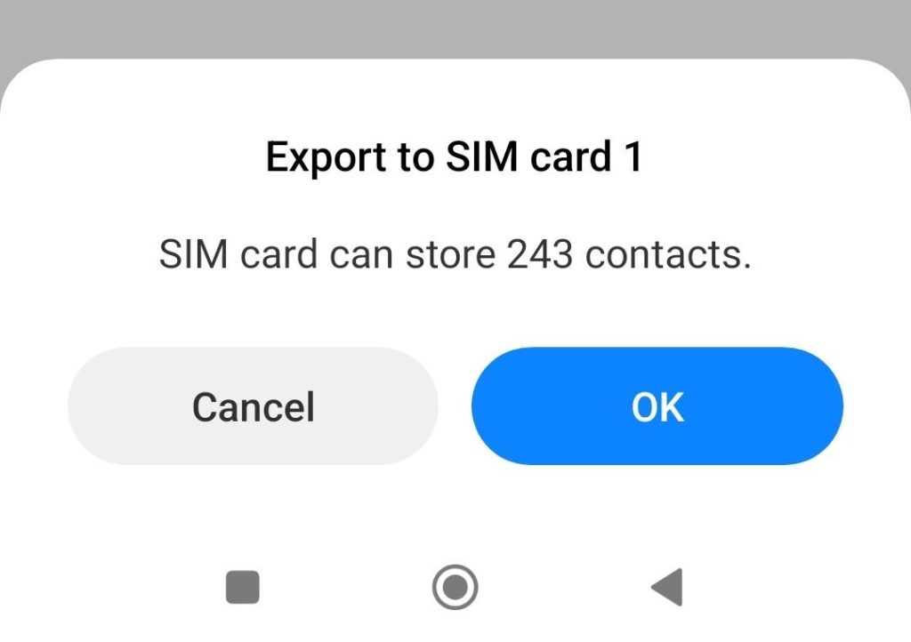 Contacts moved into the SIM card