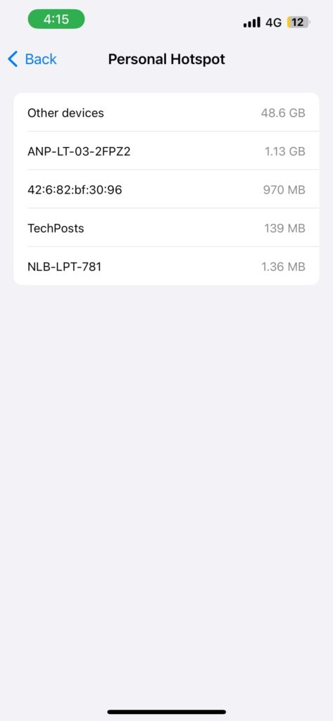check the data usage by each device on iphone ipad hotspot