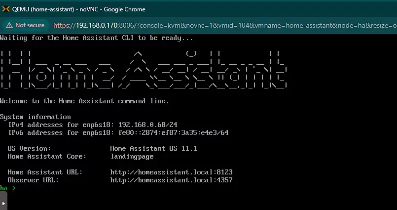 home assistant setup and installed on proxmox ve