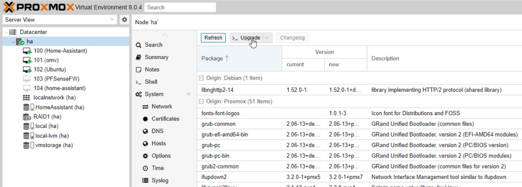 download and install the proxmox updates and upgrade the proxmox on intel nuc or mini pc