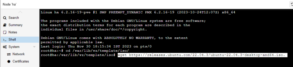 download the ubuntu iso on proxmox